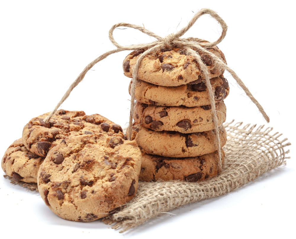 A stack of cookies tied with string on top of burlap.