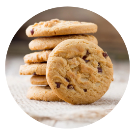 A stack of cookies on top of a table.